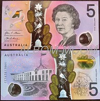 Австралия 5 долларов 2016 год Пресс.  Полимер