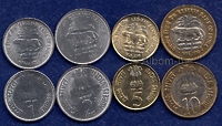 Индия набор 4 монеты 2010 год. 75 лет Резервному Банку Индии. Тигры. UNC (4шт)