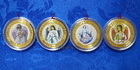 Сувенирные монеты 10 рублей "Ангел Хранитель" (4шт, цветная эмаль + гравировка, частная работа)