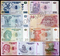 Конго набор купюр 9 штук 1997-2007г. Пресс.