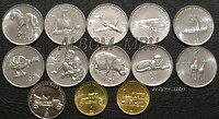 Северная Корея 2002г. Набор 13 монет. Животные, техника. UNC.