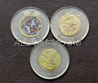 Канада 2 доллара 2023 год. 100 лет со дня рождения Жан-Поля Риопель. (2 монеты цветная + простая). UNC