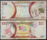 Гайана 50 долларов 2016г. 50 лет Независимости. Пресс. UNC
