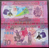  Соломоновы острова 10 доллара 2023 год. 17-е Тихоокеанские игры. Полимерная. UNC.