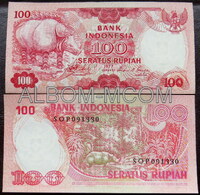 Индонезия 100 рупий 1977 год. Носороги. Печать Перум. UNC