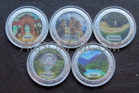 Абхазия набор 5 монет 1 апсар 2022 год. Новый Афон, Гагра, Пицунда, Рица, Гагрипш. 