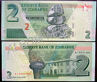 Зимбабве 2 доллара 2019г. Пресс. UNC