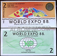 Австралия 2 экспо доллара 1988г. UNC. Пресс