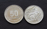 Коста-Рика 50 колон 2023 (2026) год. Горный кролик, Заяц. (6-я монета) UNC