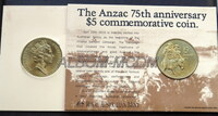 Австралия 5 долларов 1990 год. 75 лет ANZAC (Австралийский и новозеландский армейский корпус). UNC