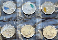 Канада 2011 года набор 25 центов 6 штук. Дикие животные Бизон, Касатка, Сапсан. UNC в Запайке. (3 цветные + 3 не цветные).